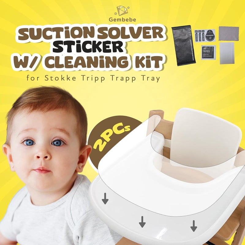 Gembebe Suction Solver Sticker Compatible with Stokke Tripp Trapp Tray Safe Adehisve Placemat Improves Suction Keeps Suction Bowls and Toys Baby High Chair Placemat (2, Peanut Shape, Cleaning Kit) - Image 2